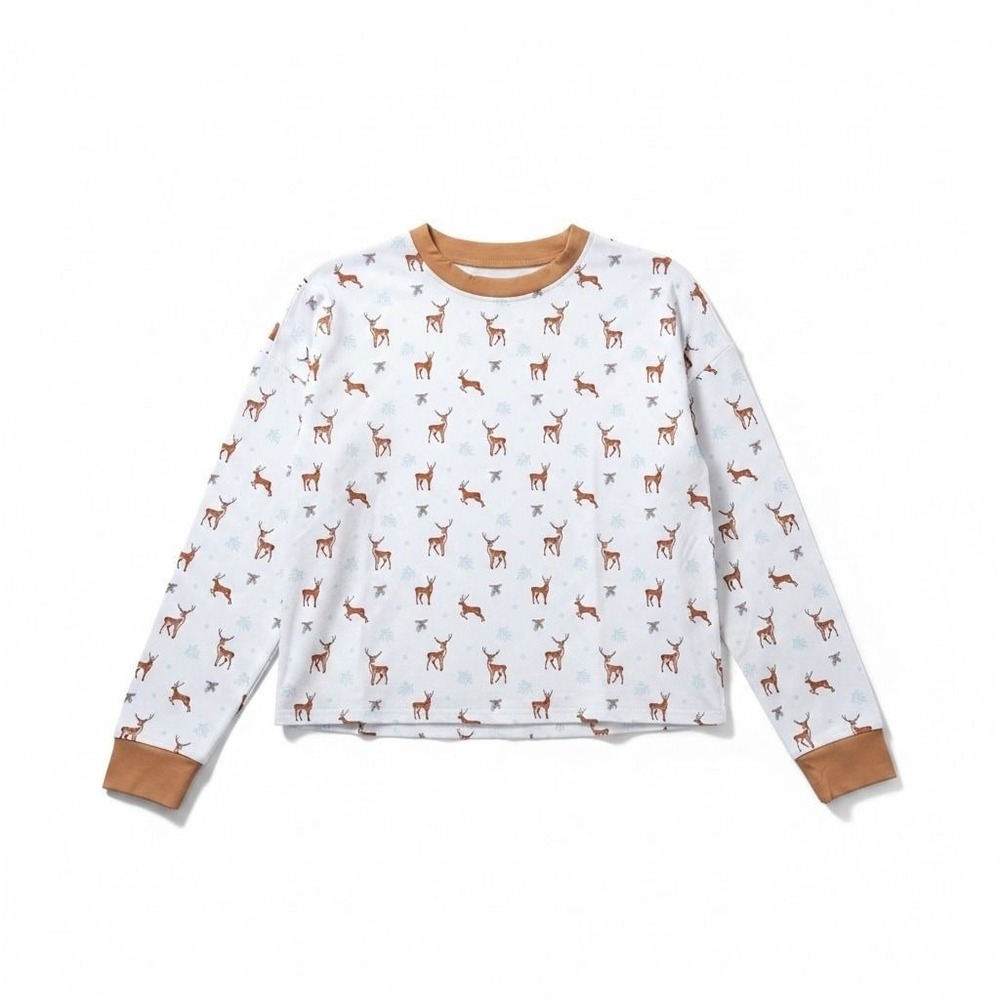 Bubble Baby Bamboo Viscose Deer Print Pajama Top XXL/XXXL White Tan Long Sleeve